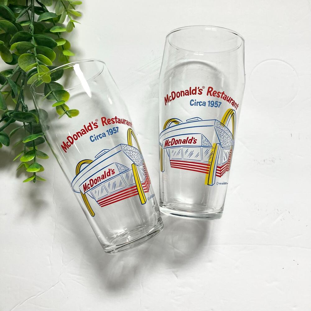 Vintage McDonald's 90s circa 1957 Collector Glasses Cups Set of 2 Speedee 16 oz